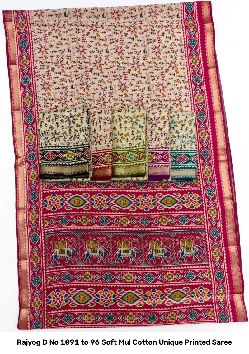 Rajyog D No 1091 to 96 Soft Mul Cotton Unique Printed Saree - Image 4