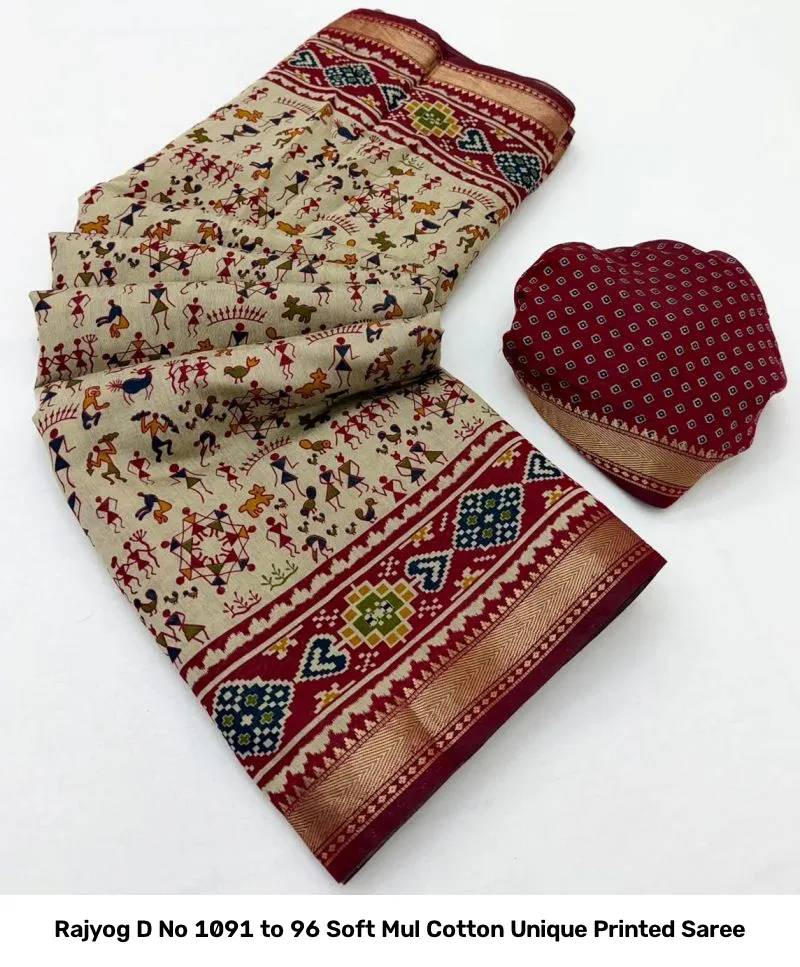 Rajyog D No 1091 to 96 Soft Mul Cotton Unique Printed Saree - Image 5