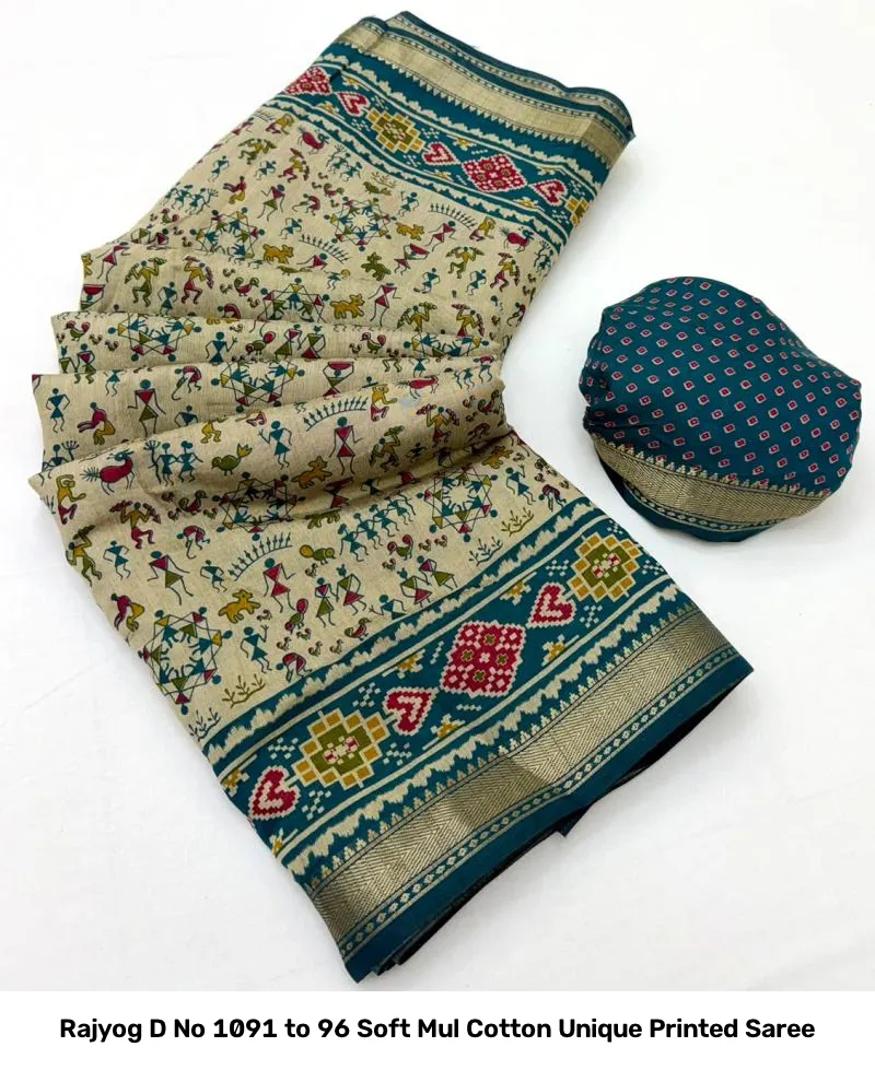 Rajyog D No 1091 to 96 Soft Mul Cotton Unique Printed Saree - Image 6