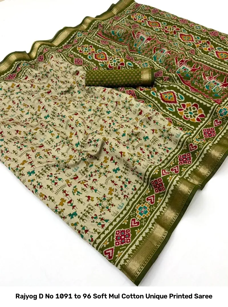 Rajyog D No 1091 to 96 Soft Mul Cotton Unique Printed Saree - Image 8