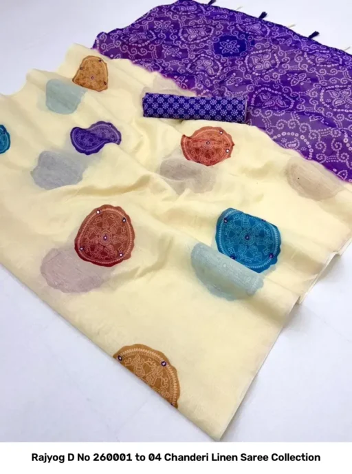 Rajyog D No 260001 to 04 Chanderi Linen Saree Collection