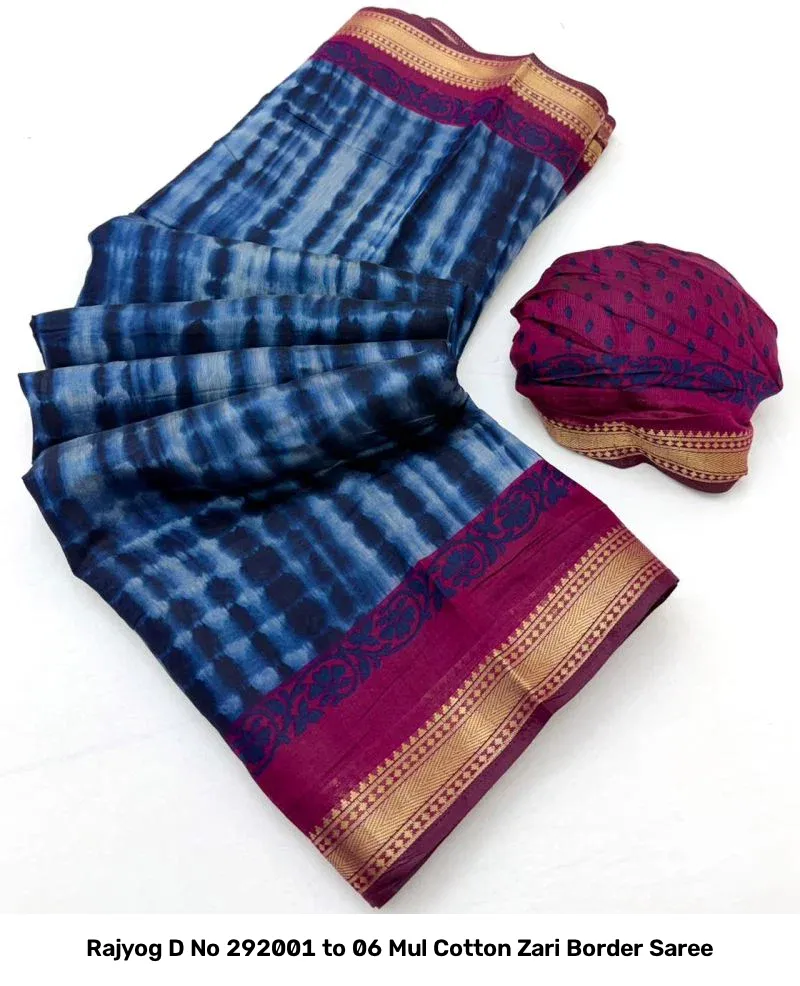Rajyog D No 292001 to 06 Mul Cotton Zari Border Saree - Image 14