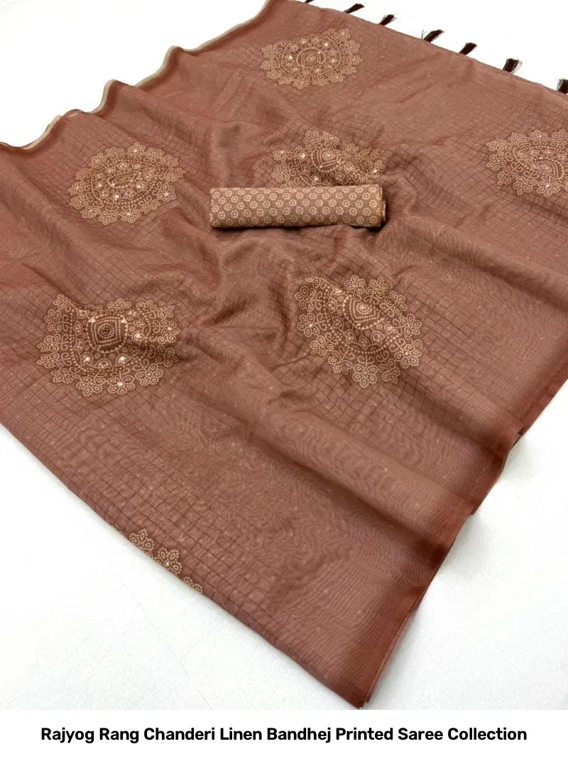 Rajyog Rang Chanderi Linen Bandhej Printed Saree Collection - Image 7