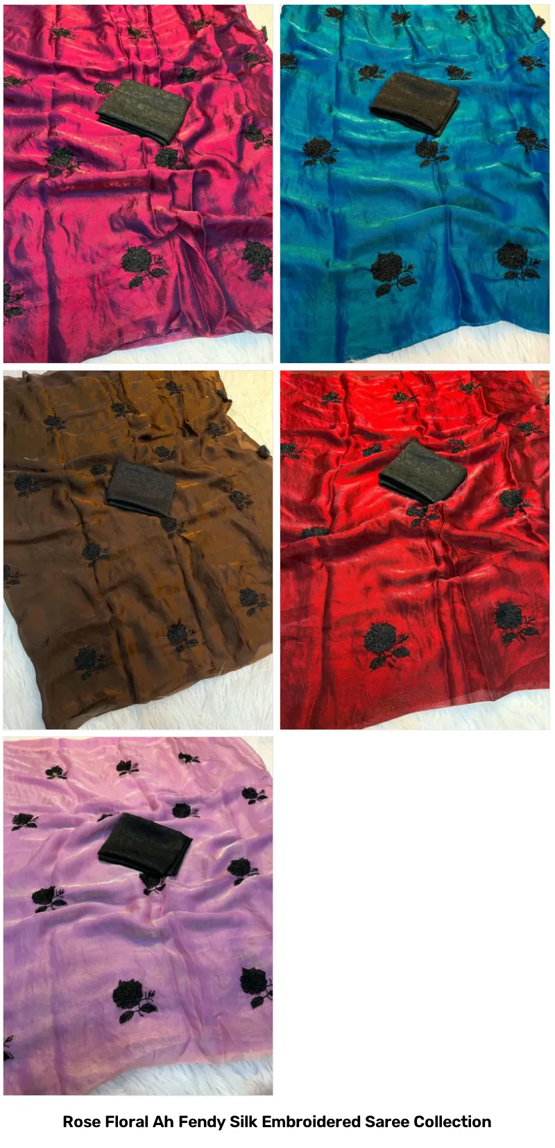 Rose Floral Ah Fendy Silk Embroidered Saree Collection - Image 7