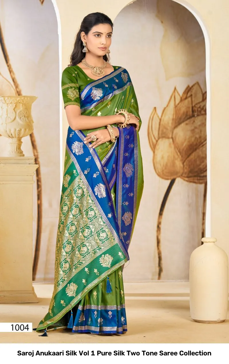 Saroj Anukaari Silk Vol 1 Pure Silk Two Tone Saree Collection - Image 2