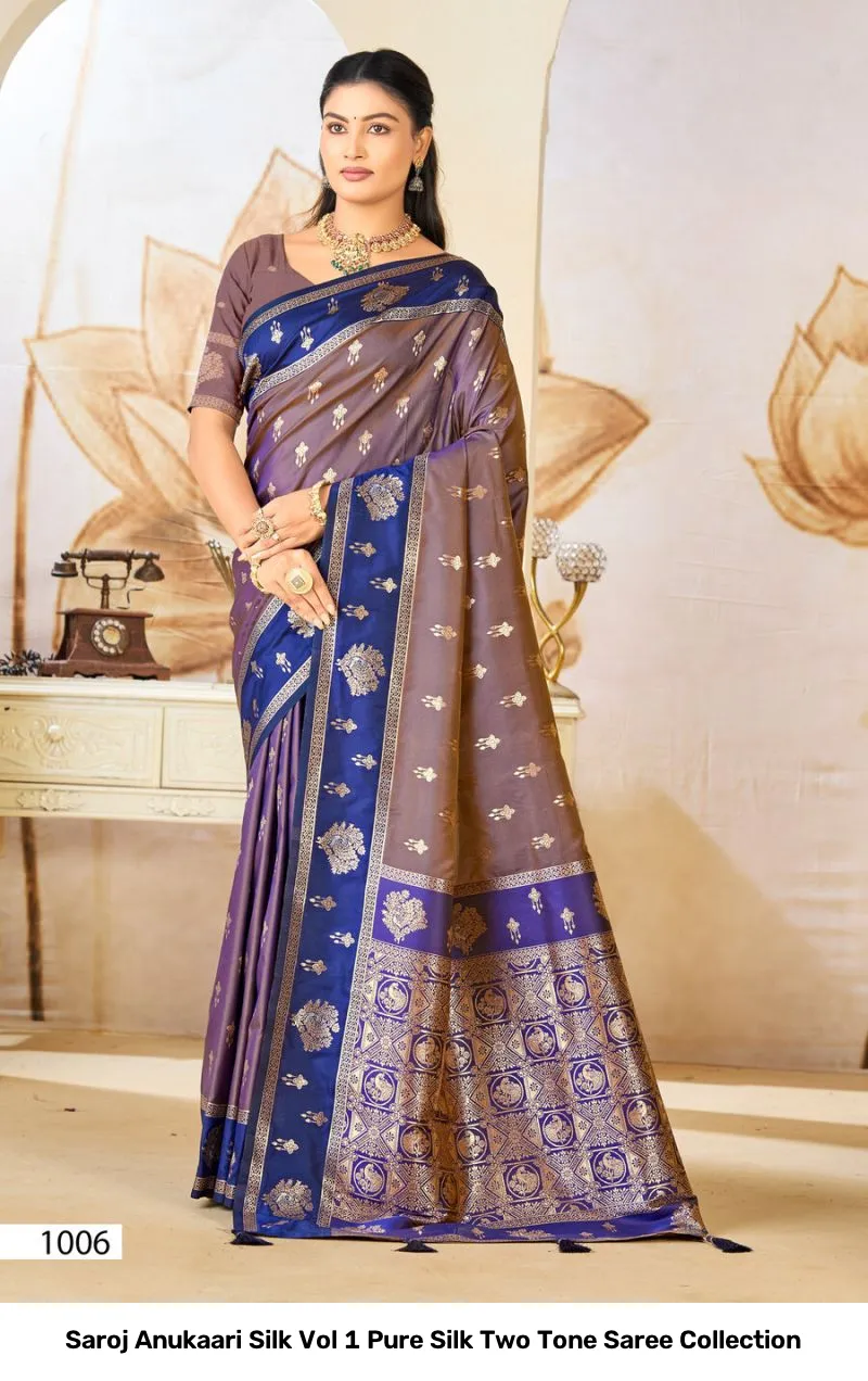 Saroj Anukaari Silk Vol 1 Pure Silk Two Tone Saree Collection - Image 3