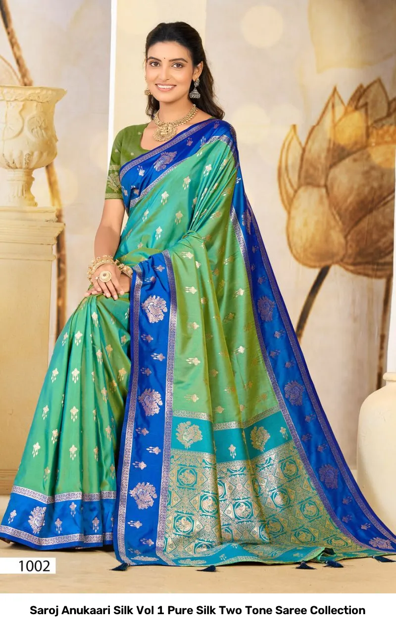Saroj Anukaari Silk Vol 1 Pure Silk Two Tone Saree Collection - Image 5