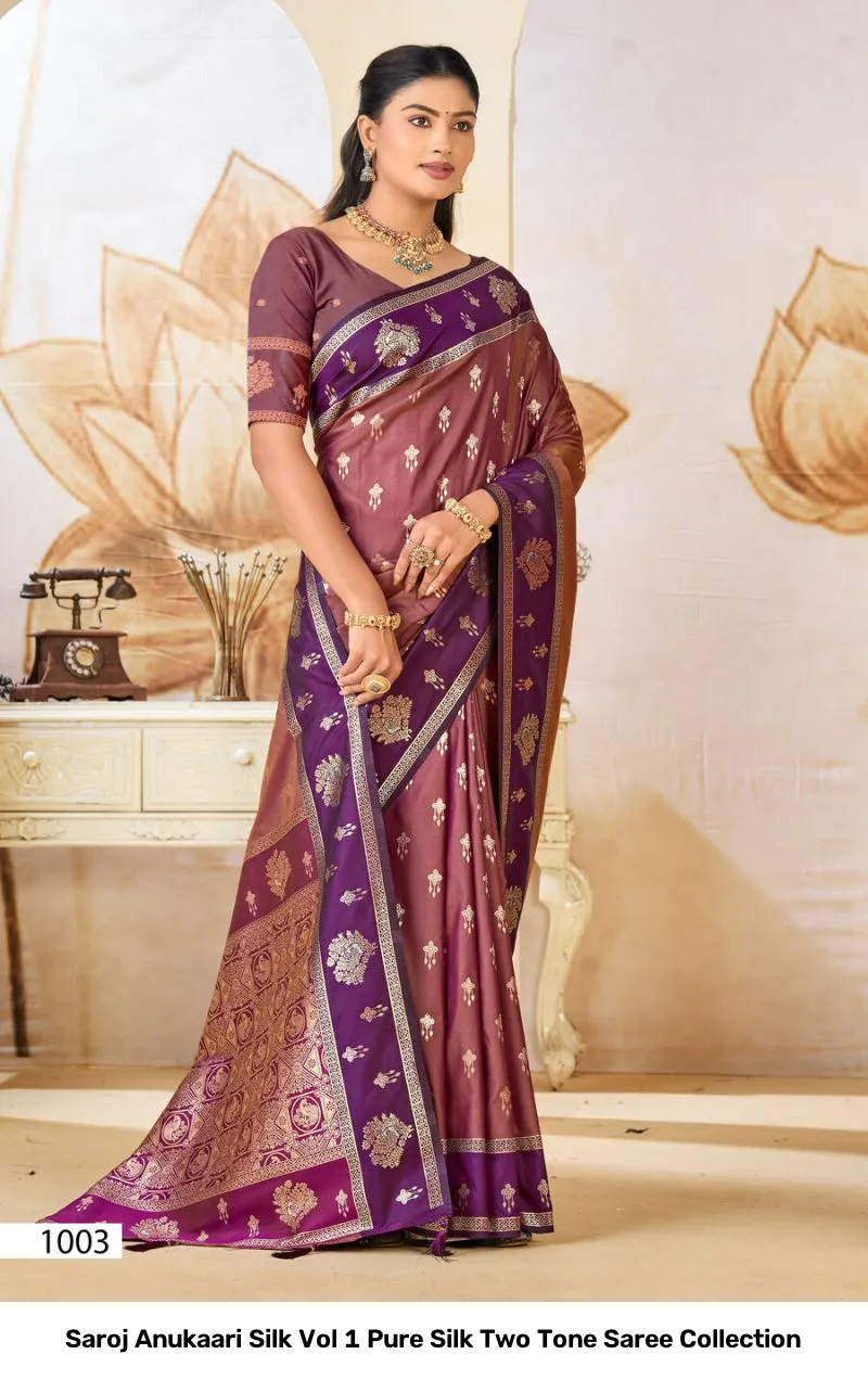Saroj Anukaari Silk Vol 1 Pure Silk Two Tone Saree Collection - Image 7
