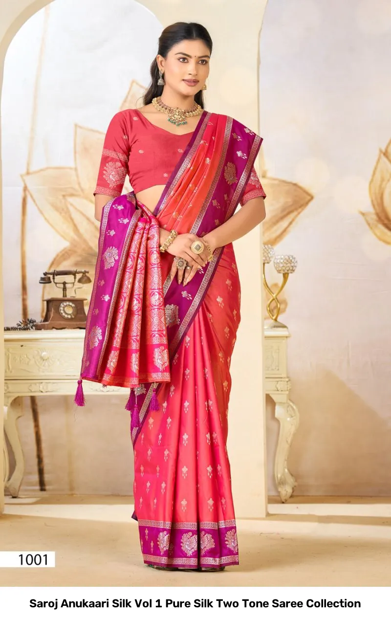 Saroj Anukaari Silk Vol 1 Pure Silk Two Tone Saree Collection - Image 8