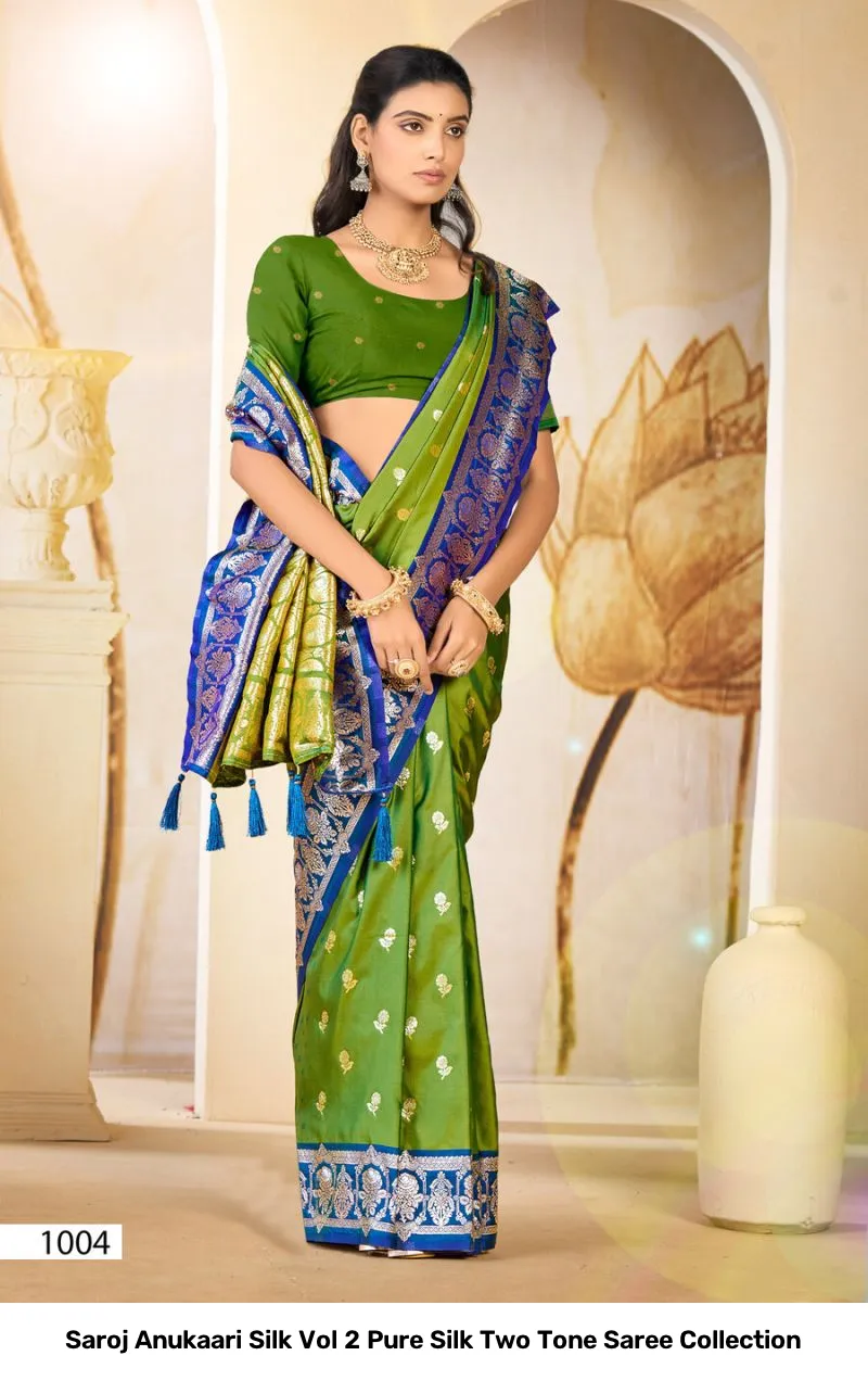 Saroj Anukaari Silk Vol 2 Pure Silk Two Tone Saree Collection - Image 2