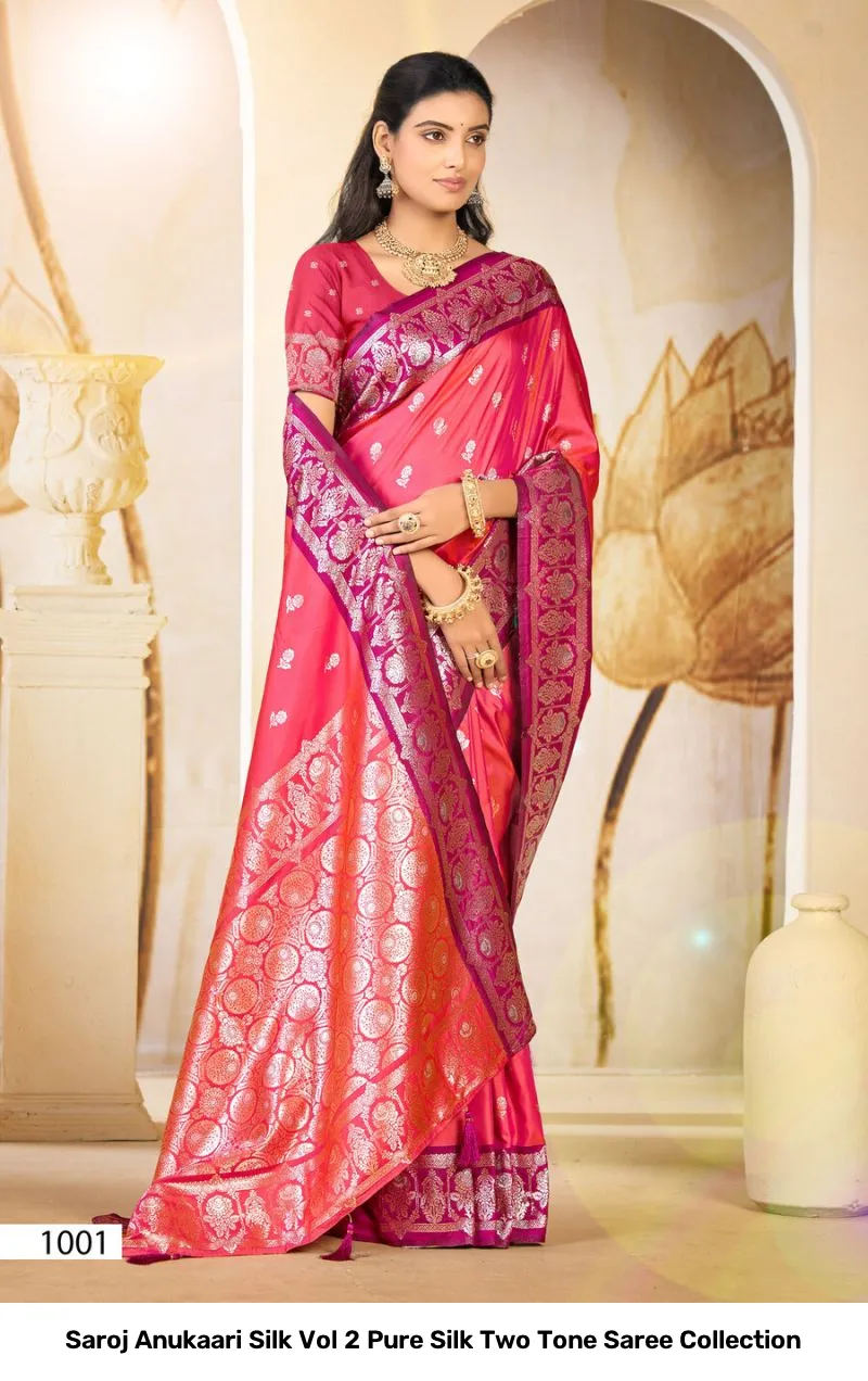 Saroj Anukaari Silk Vol 2 Pure Silk Two Tone Saree Collection - Image 3