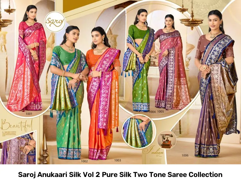 Saroj Anukaari Silk Vol 2 Pure Silk Two Tone Saree Collection - Image 4