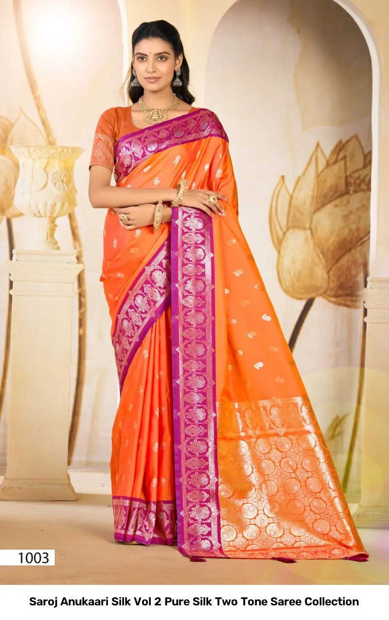 Saroj Anukaari Silk Vol 2 Pure Silk Two Tone Saree Collection - Image 5