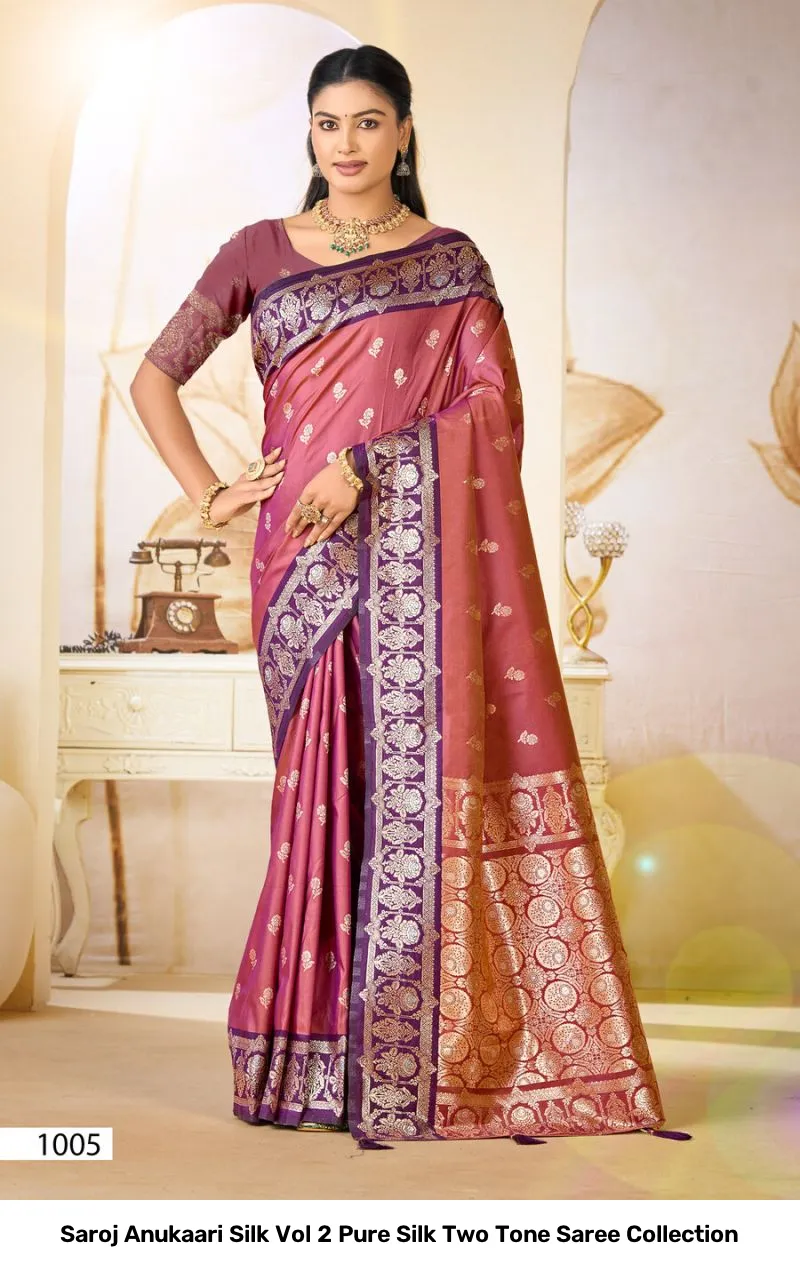Saroj Anukaari Silk Vol 2 Pure Silk Two Tone Saree Collection - Image 6