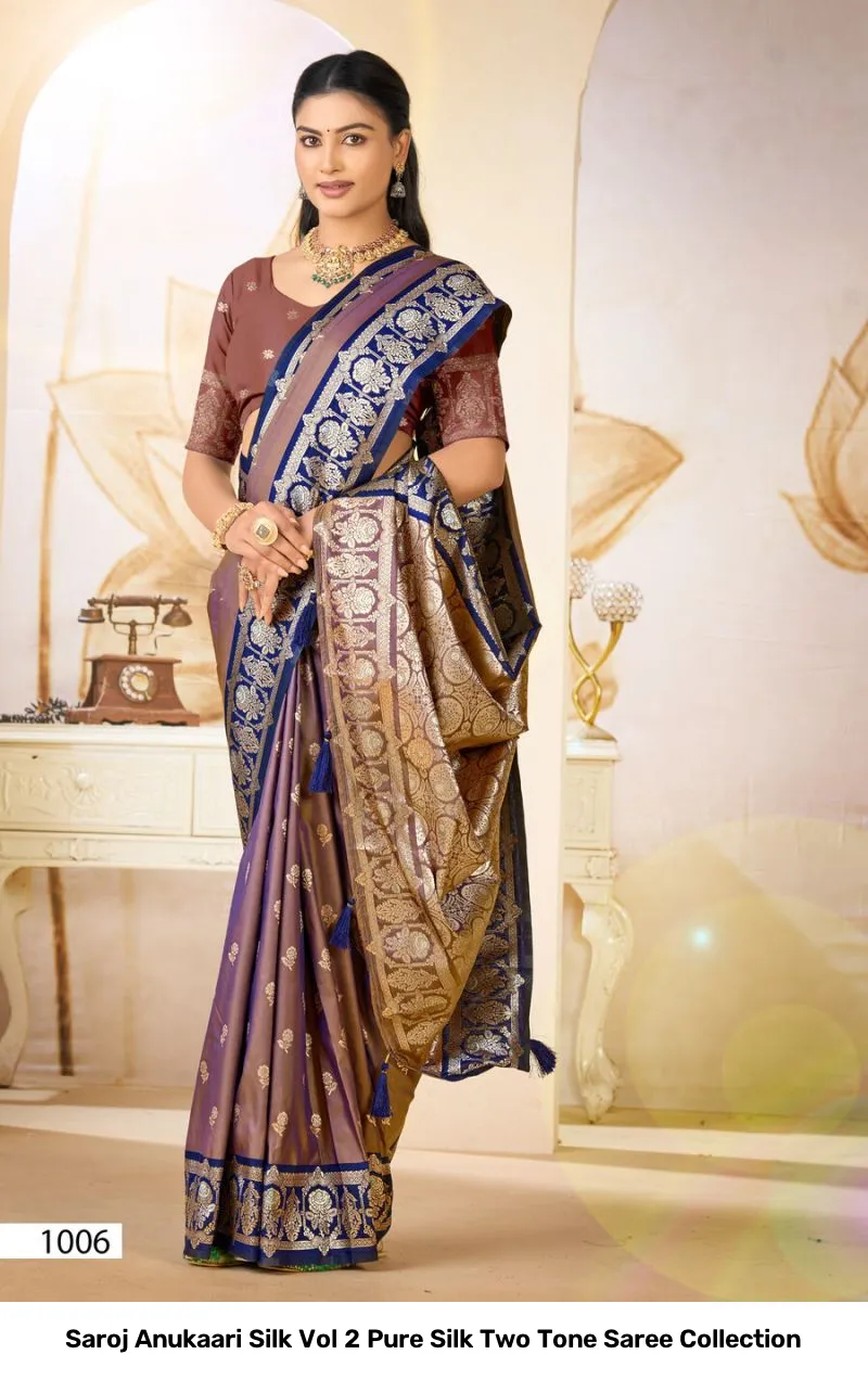 Saroj Anukaari Silk Vol 2 Pure Silk Two Tone Saree Collection - Image 7