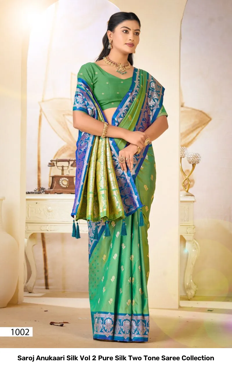 Saroj Anukaari Silk Vol 2 Pure Silk Two Tone Saree Collection - Image 8