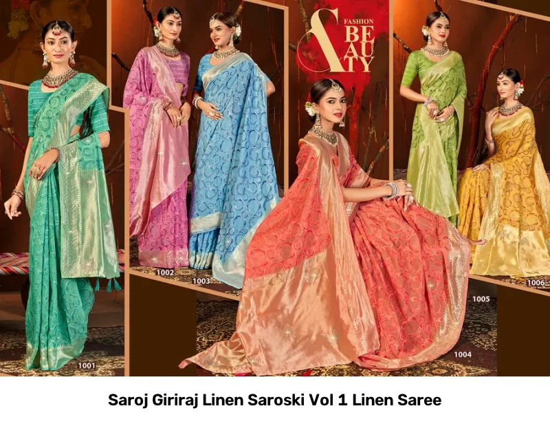 Saroj Giriraj Linen Saroski Vol 1 Linen Saree - Image 4