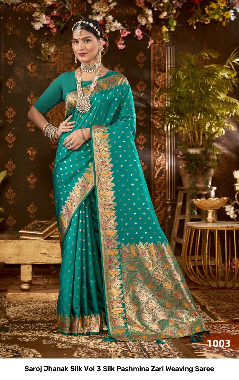 Saroj Jhanak Silk Vol 3 Silk Pashmina Zari Weaving Saree - Image 2