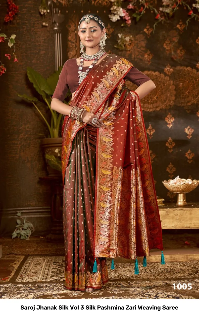 Saroj Jhanak Silk Vol 3 Silk Pashmina Zari Weaving Saree - Image 3