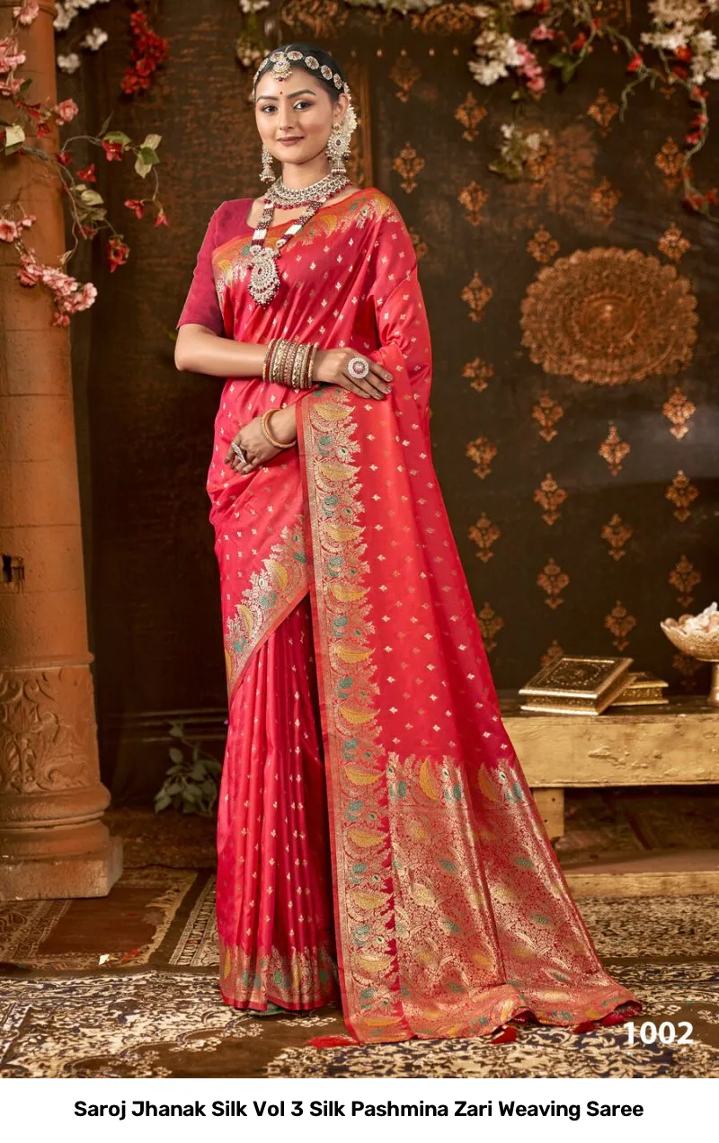 Saroj Jhanak Silk Vol 3 Silk Pashmina Zari Weaving Saree - Image 4