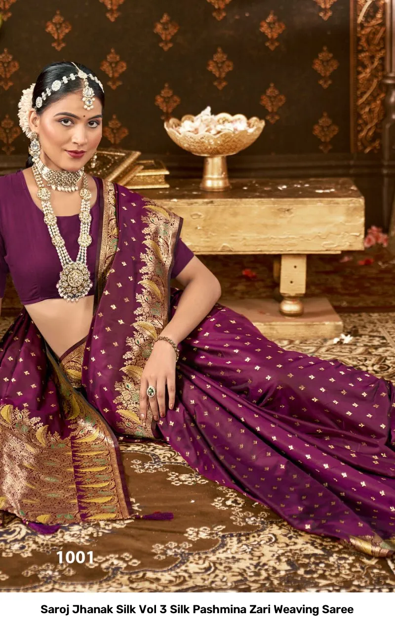 Saroj Jhanak Silk Vol 3 Silk Pashmina Zari Weaving Saree - Image 5