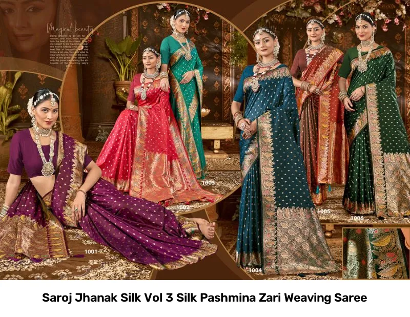 Saroj Jhanak Silk Vol 3 Silk Pashmina Zari Weaving Saree - Image 6