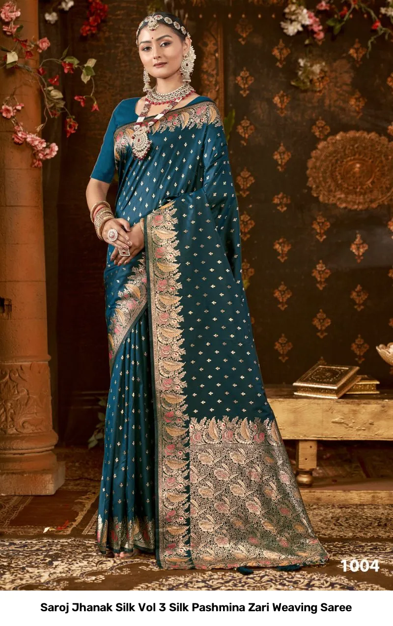 Saroj Jhanak Silk Vol 3 Silk Pashmina Zari Weaving Saree - Image 7