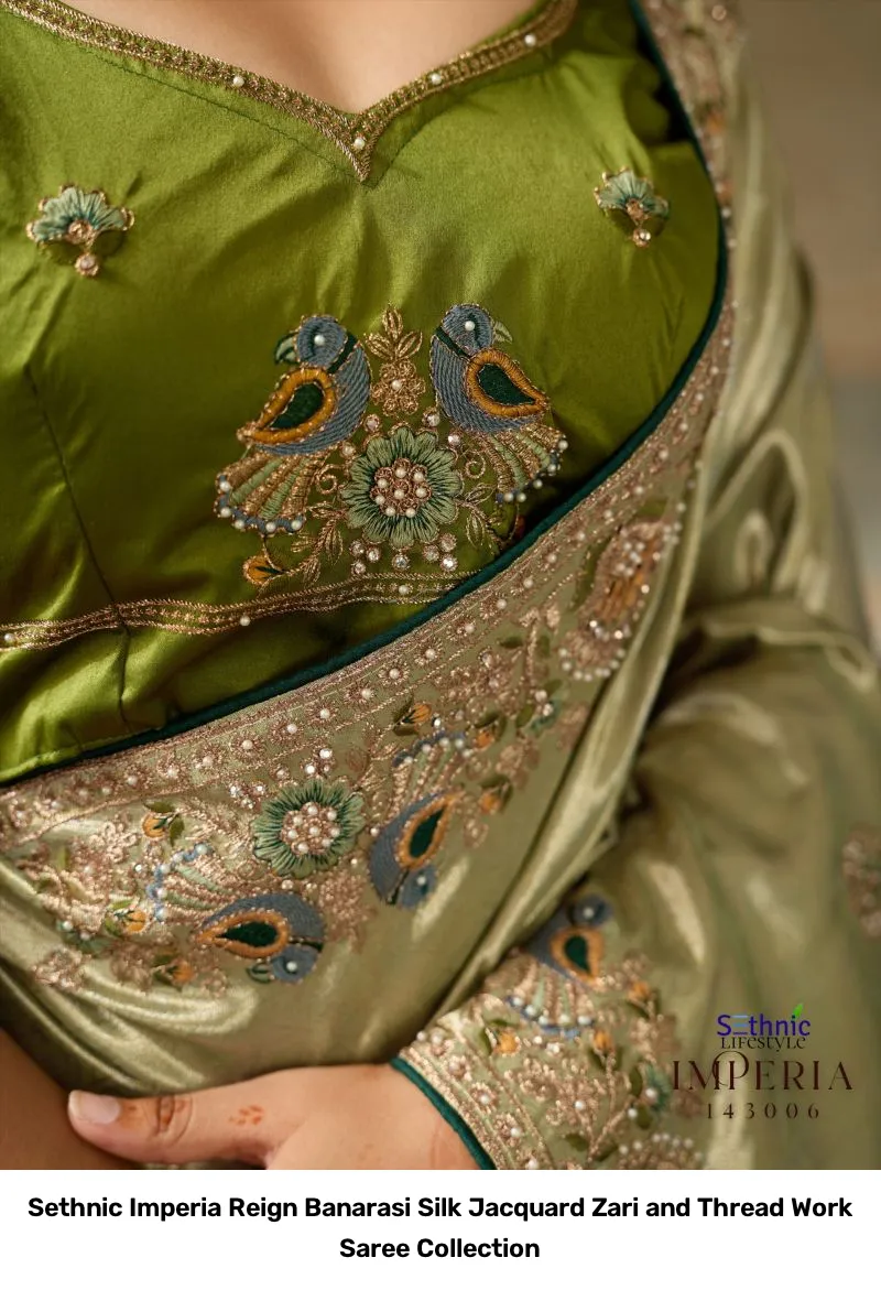 Sethnic Imperia Reign Banarasi Silk Jacquard Zari and Thread Work Saree Collection - Image 13