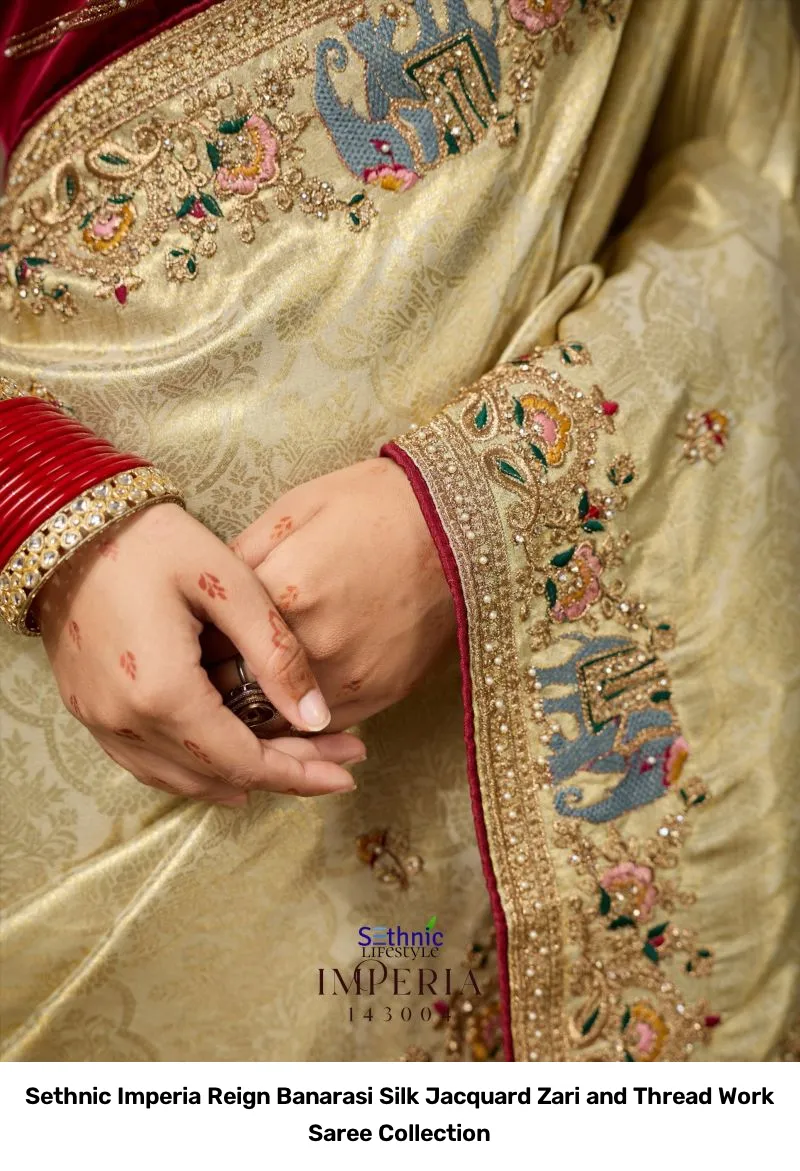 Sethnic Imperia Reign Banarasi Silk Jacquard Zari and Thread Work Saree Collection - Image 2