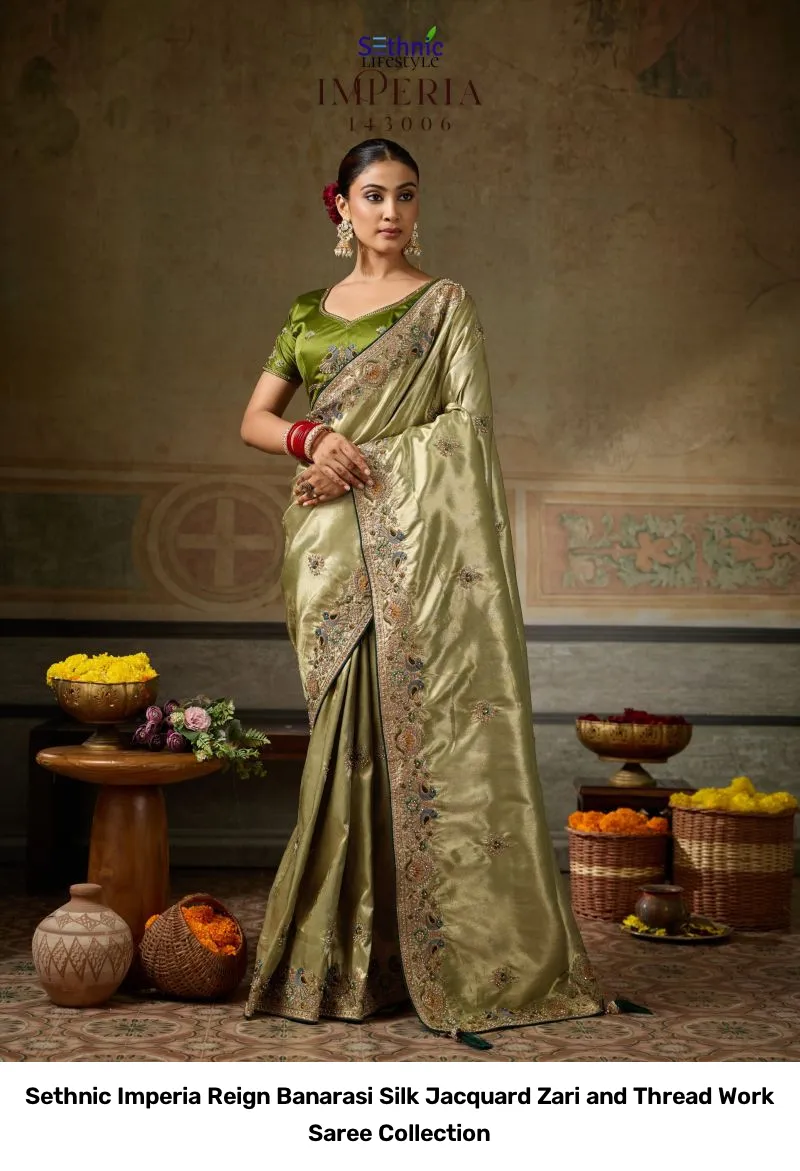 Sethnic Imperia Reign Banarasi Silk Jacquard Zari and Thread Work Saree Collection - Image 5