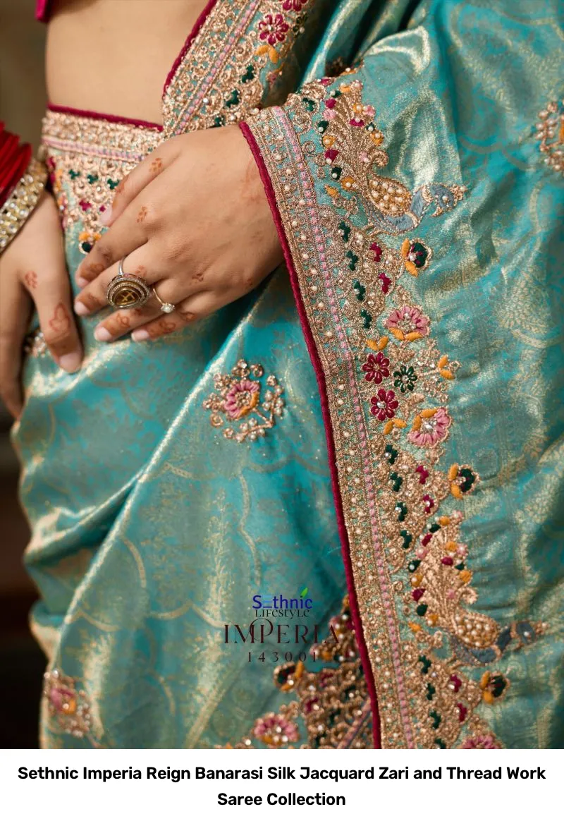 Sethnic Imperia Reign Banarasi Silk Jacquard Zari and Thread Work Saree Collection - Image 8