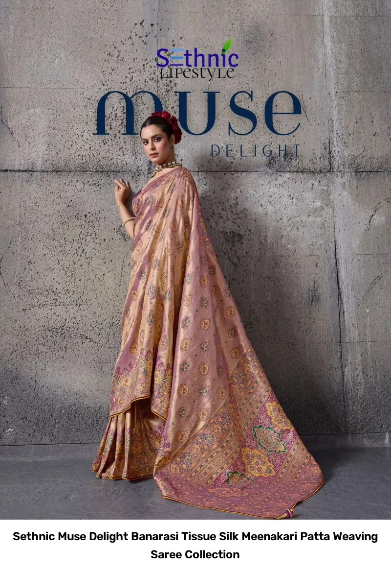 Sethnic Muse Delight Banarasi Tissue Silk Meenakari Patta Weaving Saree Collection