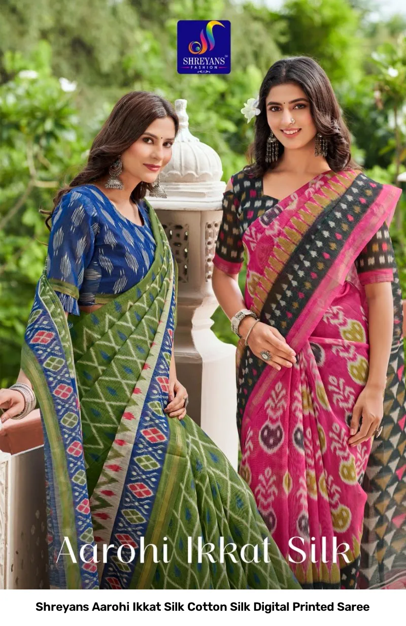 Shreyans Aarohi Ikkat Silk Cotton Silk Digital Printed Saree