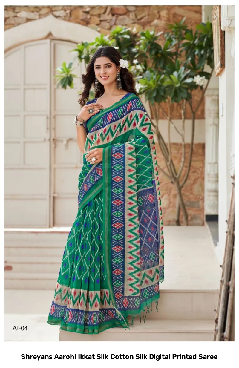 Shreyans Aarohi Ikkat Silk Cotton Silk Digital Printed Saree - Image 2