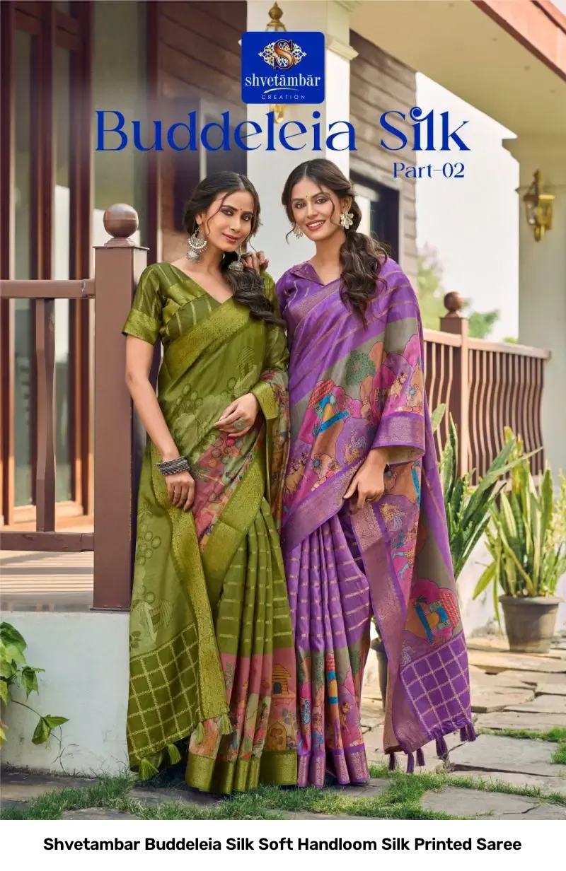 Shvetambar Buddeleia Silk Soft Handloom Silk Printed Saree