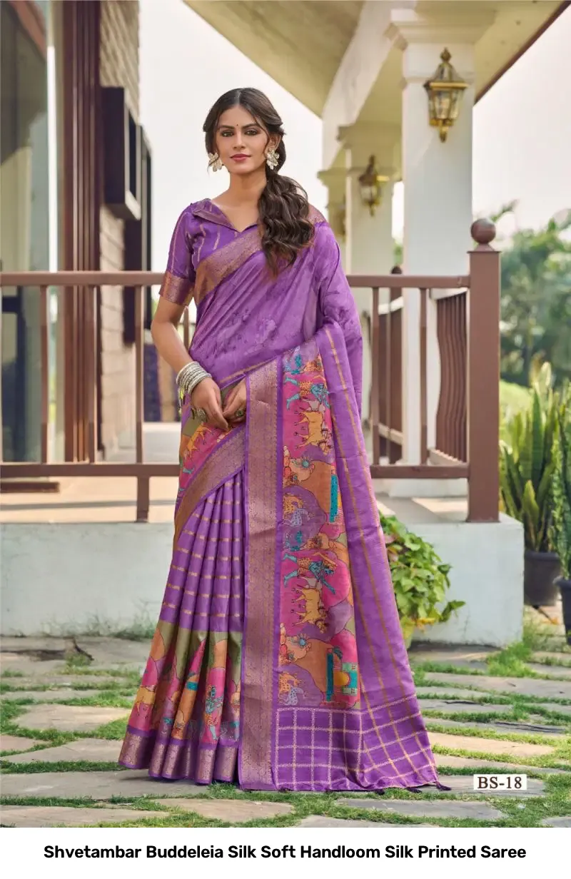 Shvetambar Buddeleia Silk Soft Handloom Silk Printed Saree - Image 2