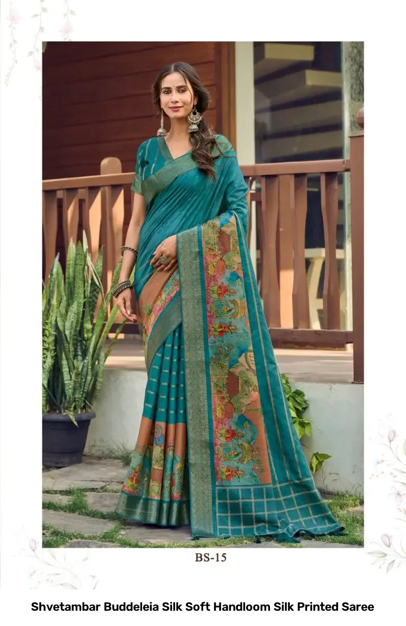 Shvetambar Buddeleia Silk Soft Handloom Silk Printed Saree - Image 4