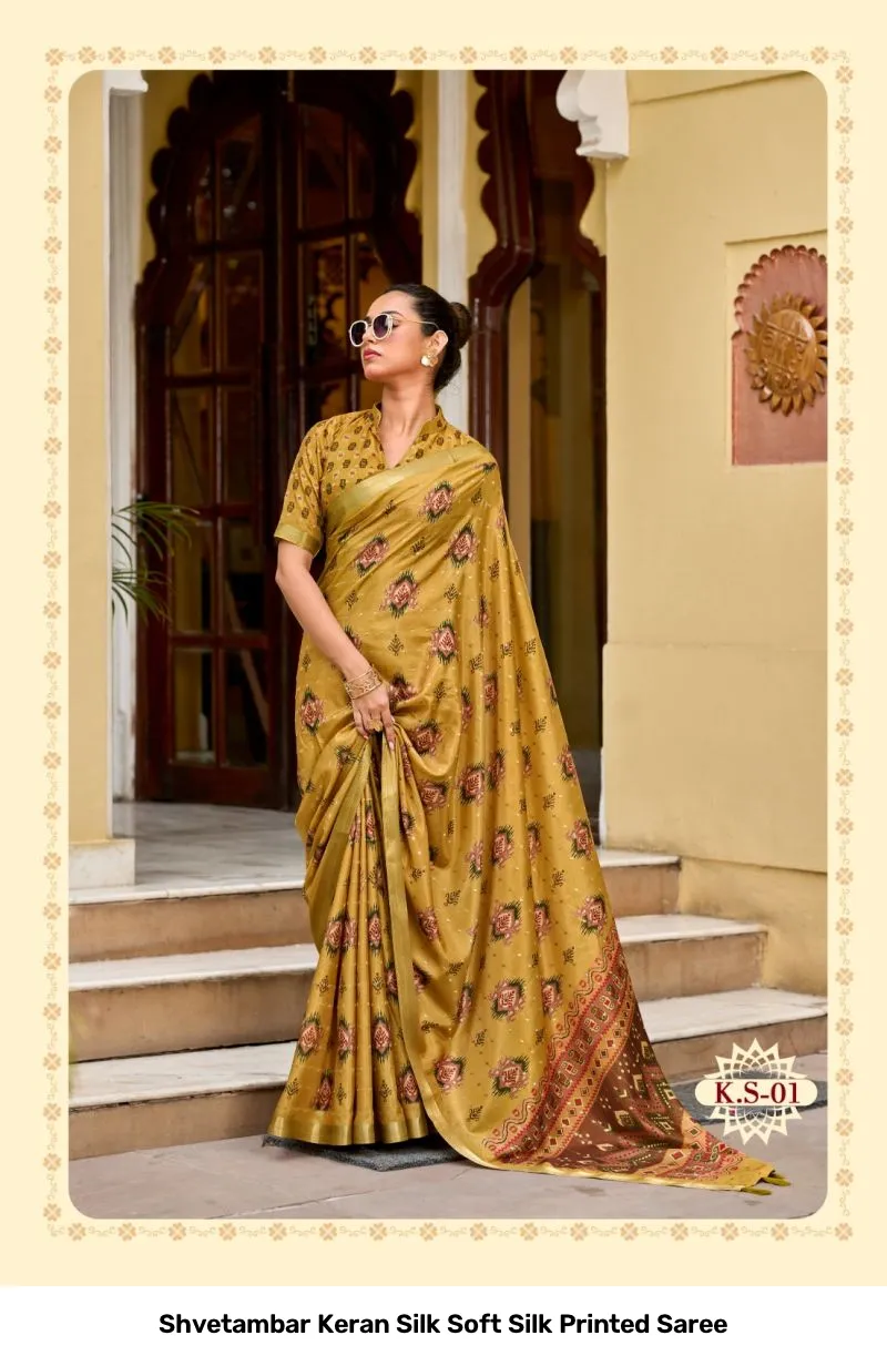 Shvetambar Keran Silk Soft Silk Printed Saree - Image 2