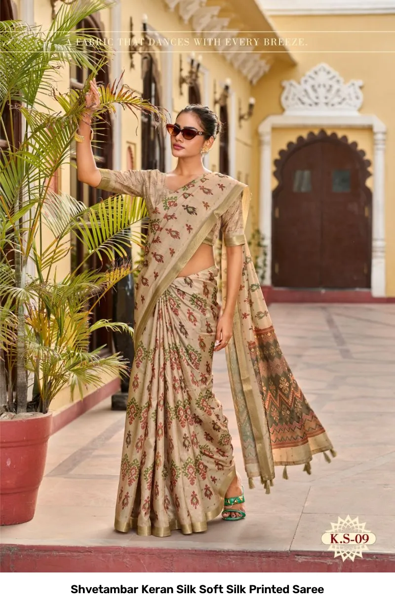 Shvetambar Keran Silk Soft Silk Printed Saree - Image 3