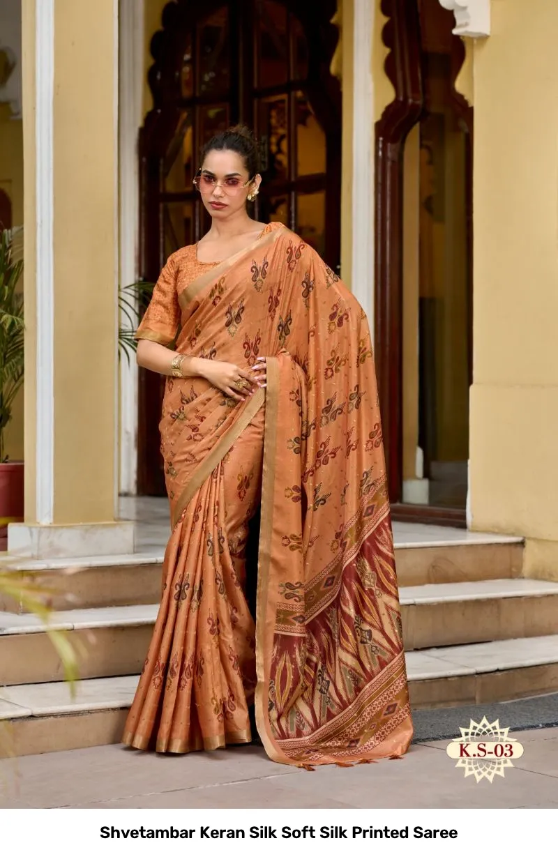 Shvetambar Keran Silk Soft Silk Printed Saree - Image 5