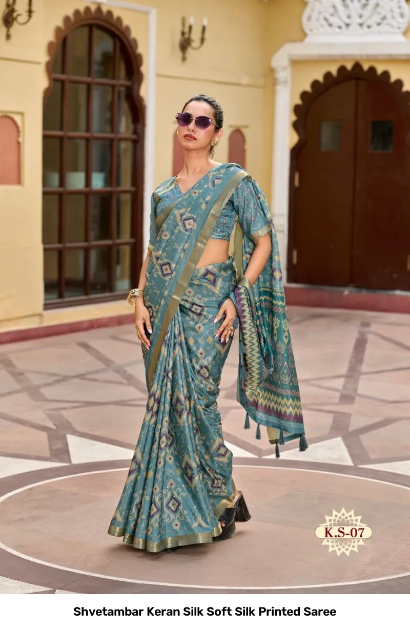 Shvetambar Keran Silk Soft Silk Printed Saree - Image 7