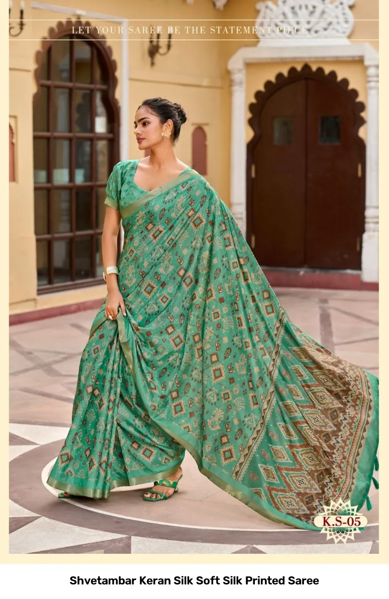 Shvetambar Keran Silk Soft Silk Printed Saree - Image 9