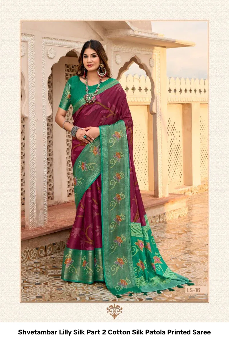 Shvetambar Lilly Silk Part 2 Cotton Silk Patola Printed Saree - Image 10