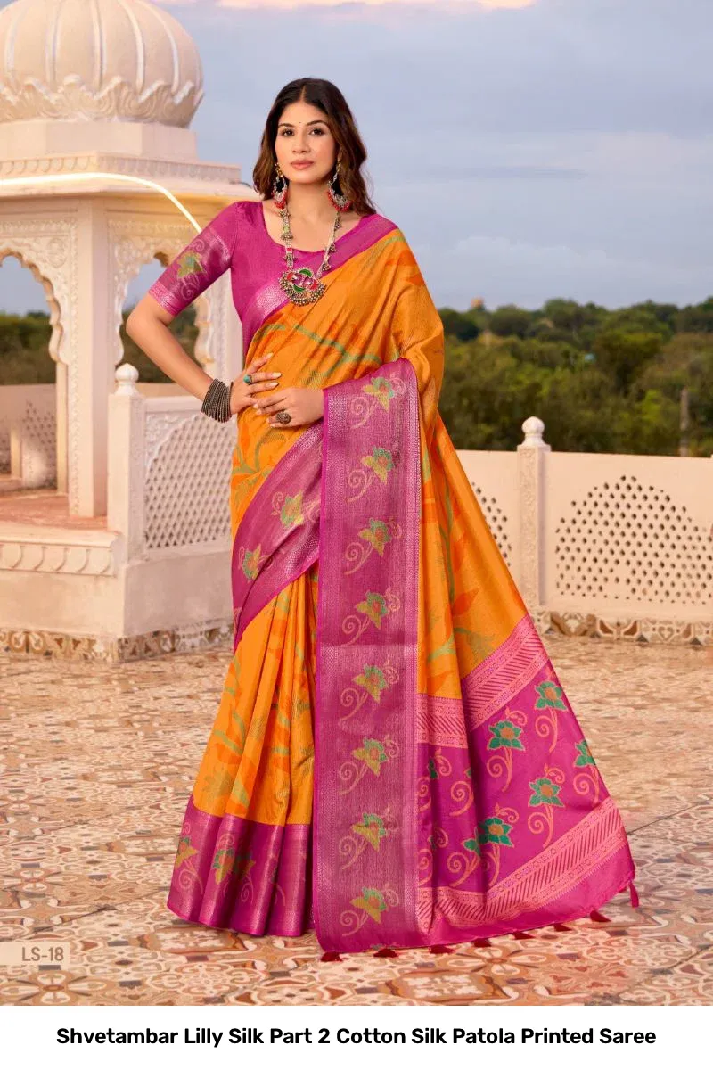 Shvetambar Lilly Silk Part 2 Cotton Silk Patola Printed Saree - Image 11