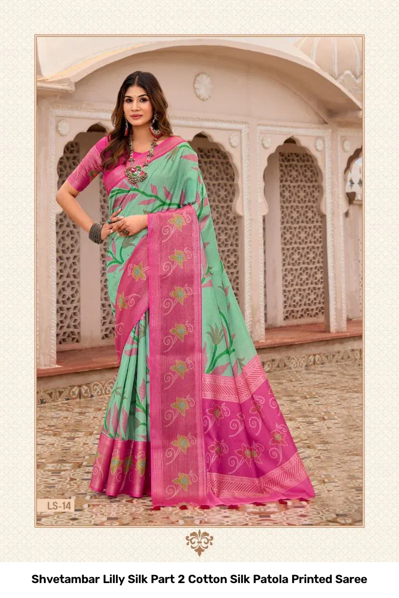 Shvetambar Lilly Silk Part 2 Cotton Silk Patola Printed Saree - Image 5