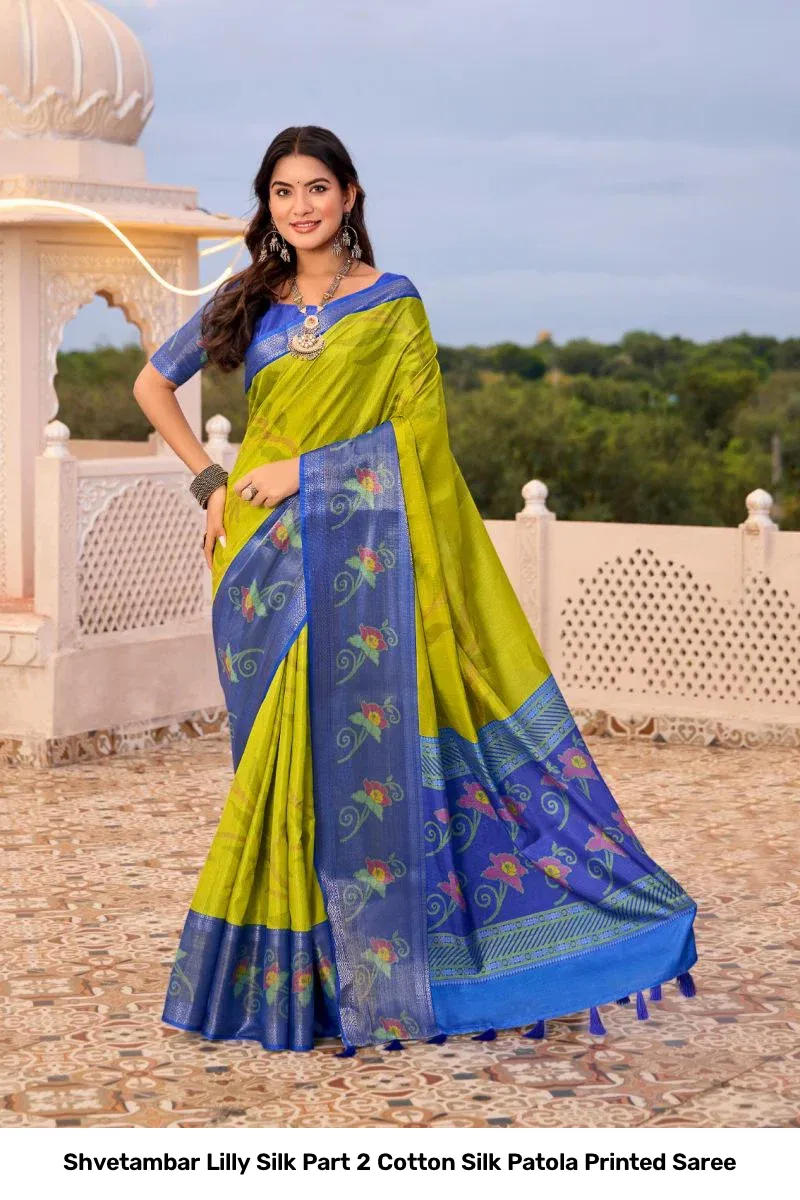 Shvetambar Lilly Silk Part 2 Cotton Silk Patola Printed Saree - Image 6