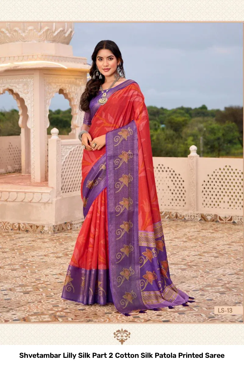 Shvetambar Lilly Silk Part 2 Cotton Silk Patola Printed Saree - Image 8