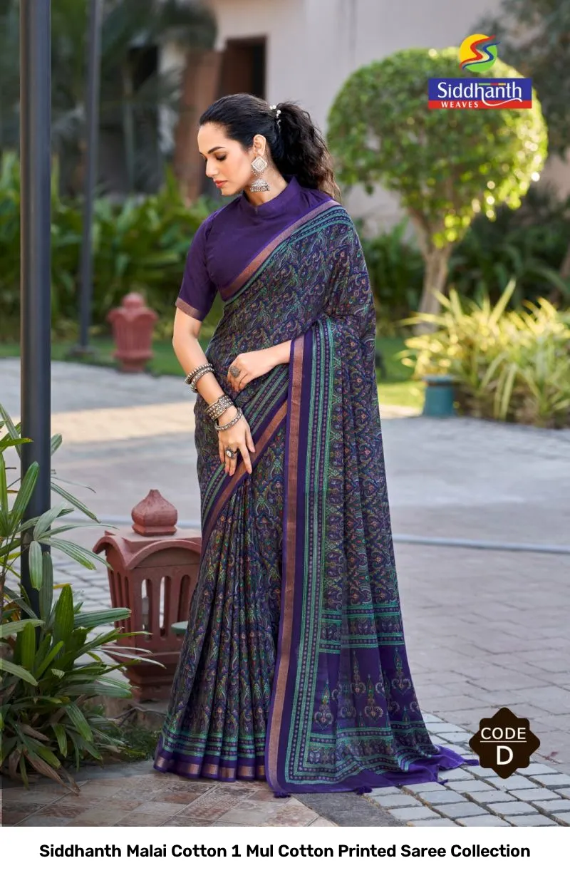 Siddhanth Malai Cotton 1 Mul Cotton Printed Saree Collection - Image 10