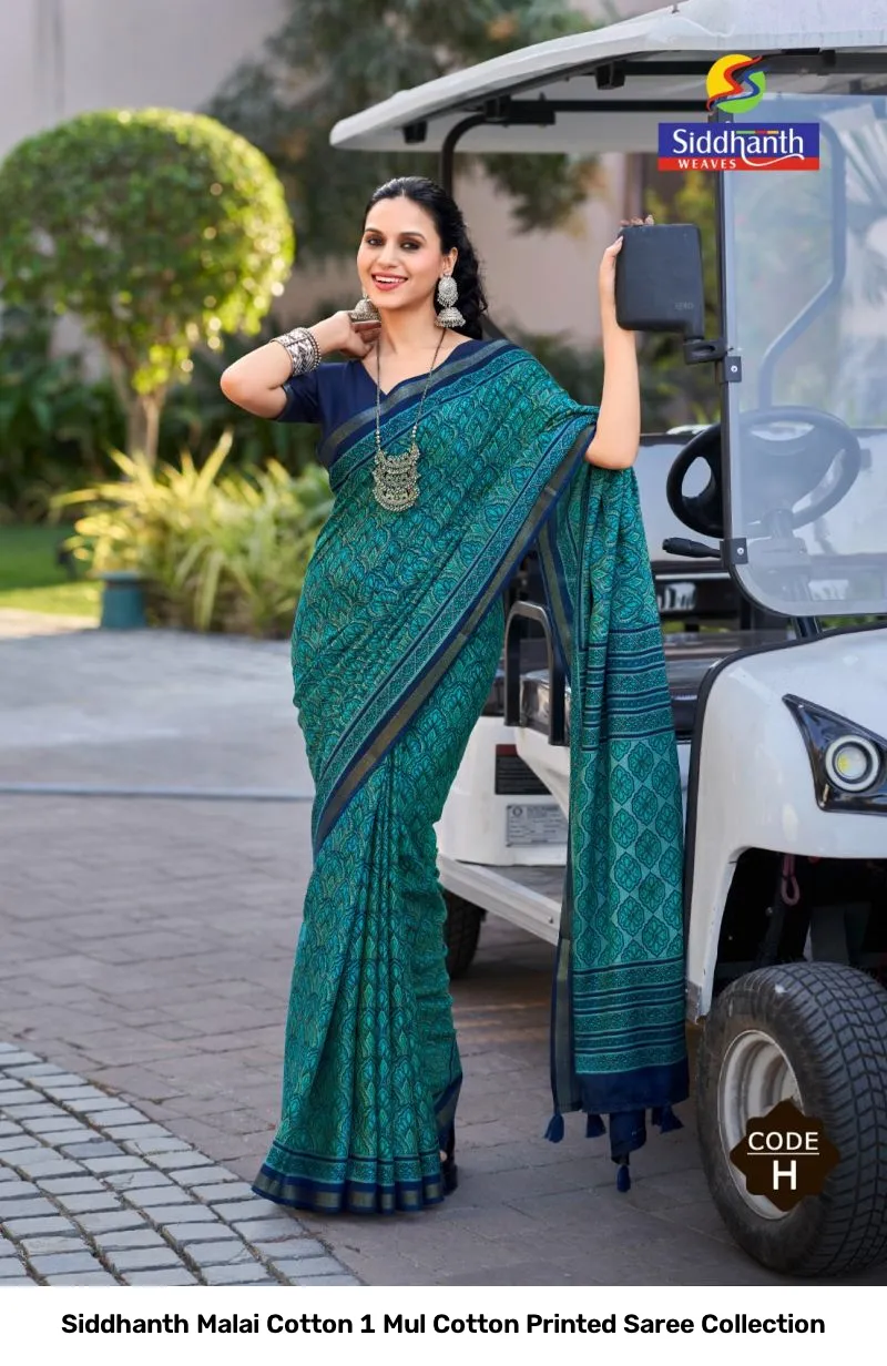 Siddhanth Malai Cotton 1 Mul Cotton Printed Saree Collection - Image 11