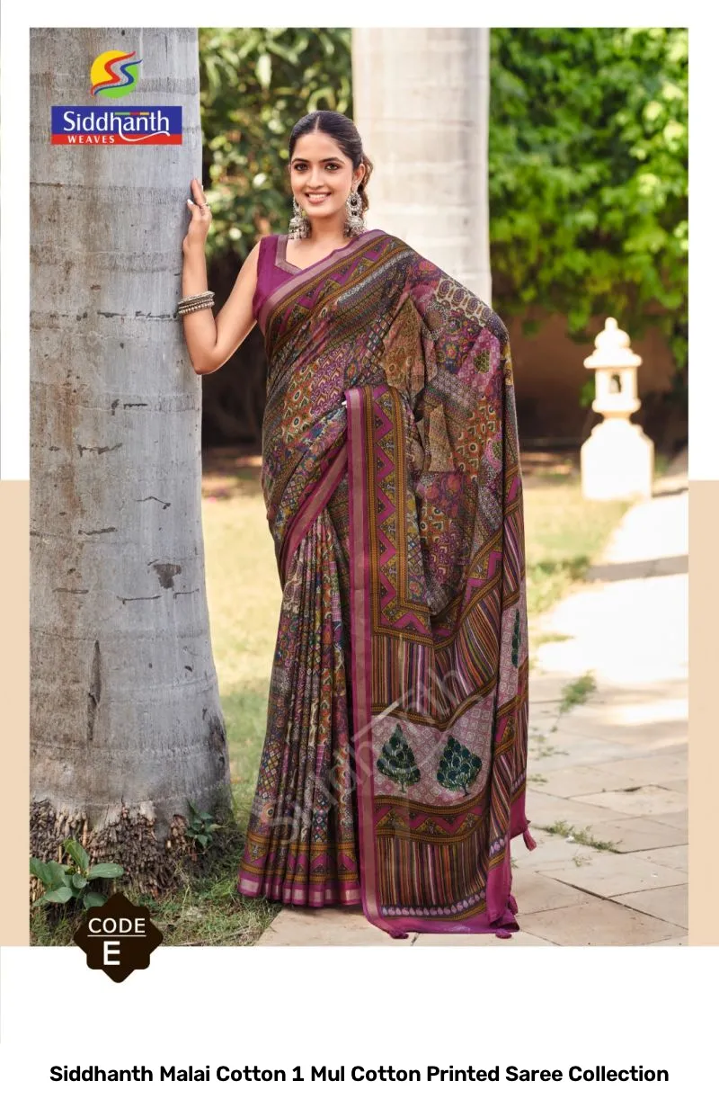 Siddhanth Malai Cotton 1 Mul Cotton Printed Saree Collection - Image 4